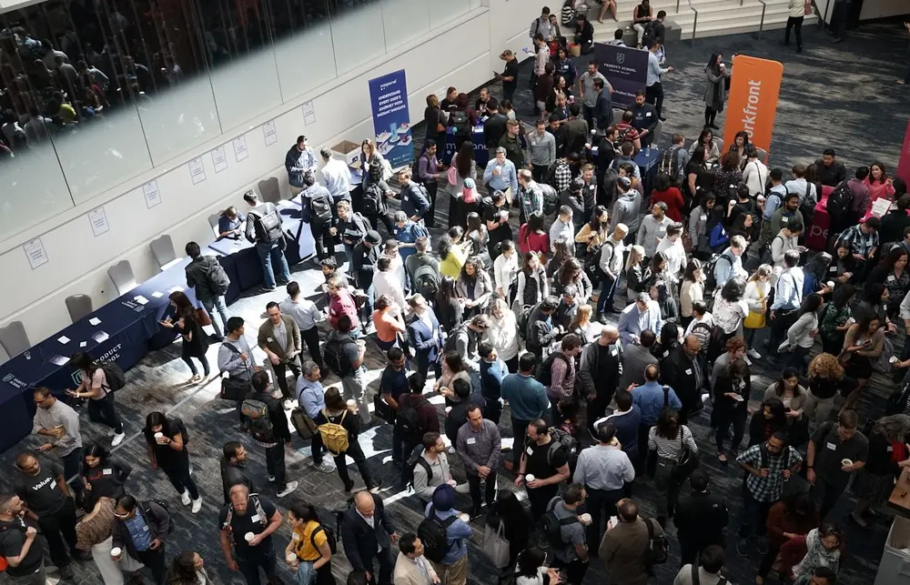 Crowd of visitors at an international trade show
